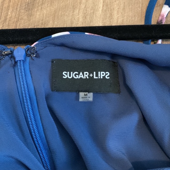 Sugar Lips Blue White and Pink Floral Strappy Ruffle Dress Size Medium - Picture 11 of 11